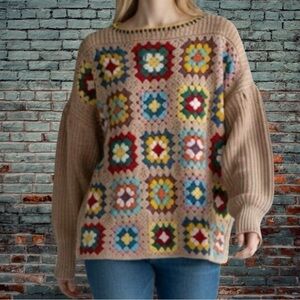 BlueVelvet Colorful Crochet Pattern Sweater Balloon Sleeves